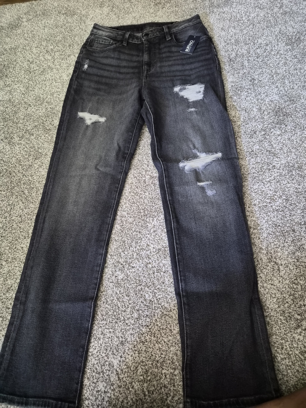 Buffalo David Bitton Black Distressed Straight-Leg Jeans